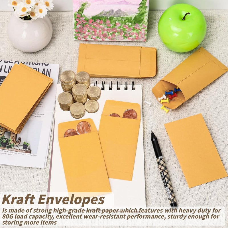 UZLU 1000 Pack Small Coin Envelope 4.25x 2.5in Gold Kraft Money Envelope Small Cash Envelopes Mini Key Envelopes with Gummed Flap for Home and Office Use - Image 5